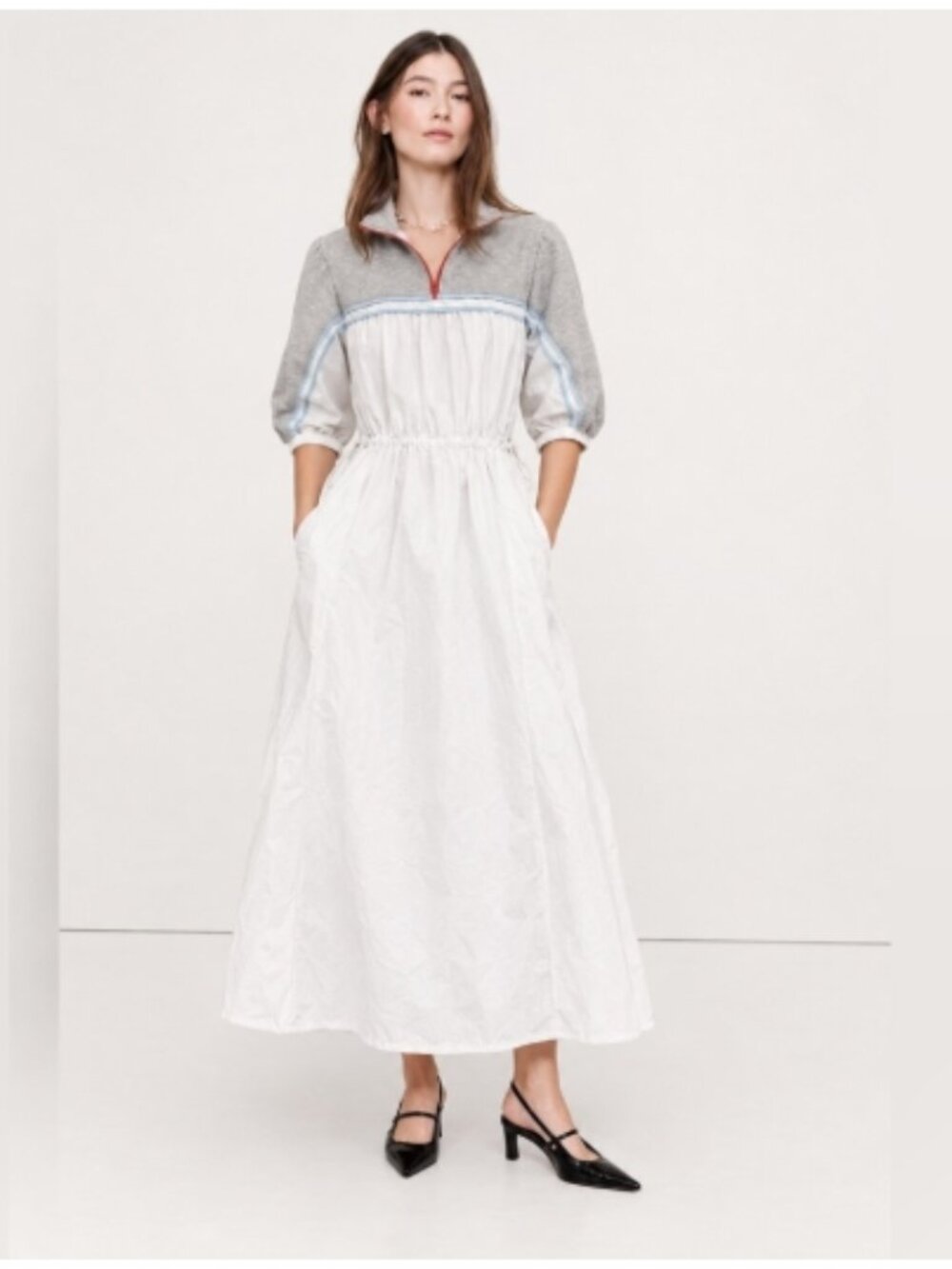 NWT Anthropologie Daily Practice Amplitude Drawstring Midi Dress w Pockets